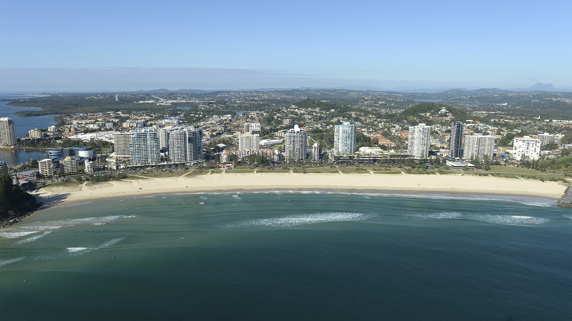 An aerial view of Coolangatta Beach.