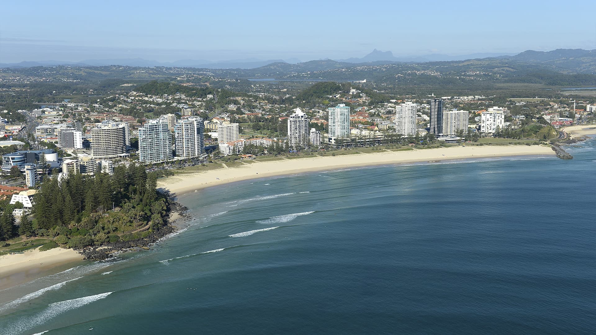 An aerial view of Coolangatta Beach.