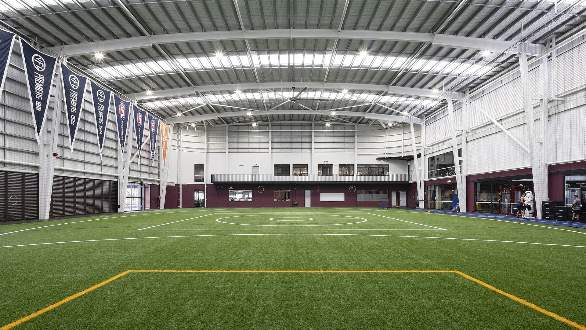 A wide angle view of an indoor field at Brighton Home Arena.