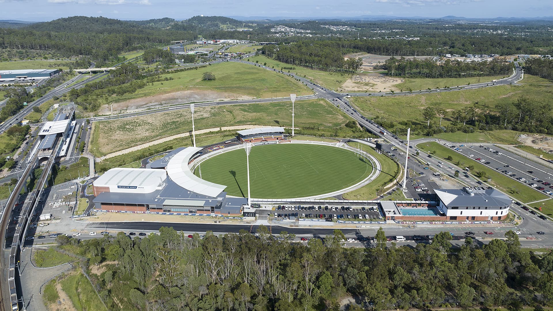 An aerial view of Brighton Home Arena.