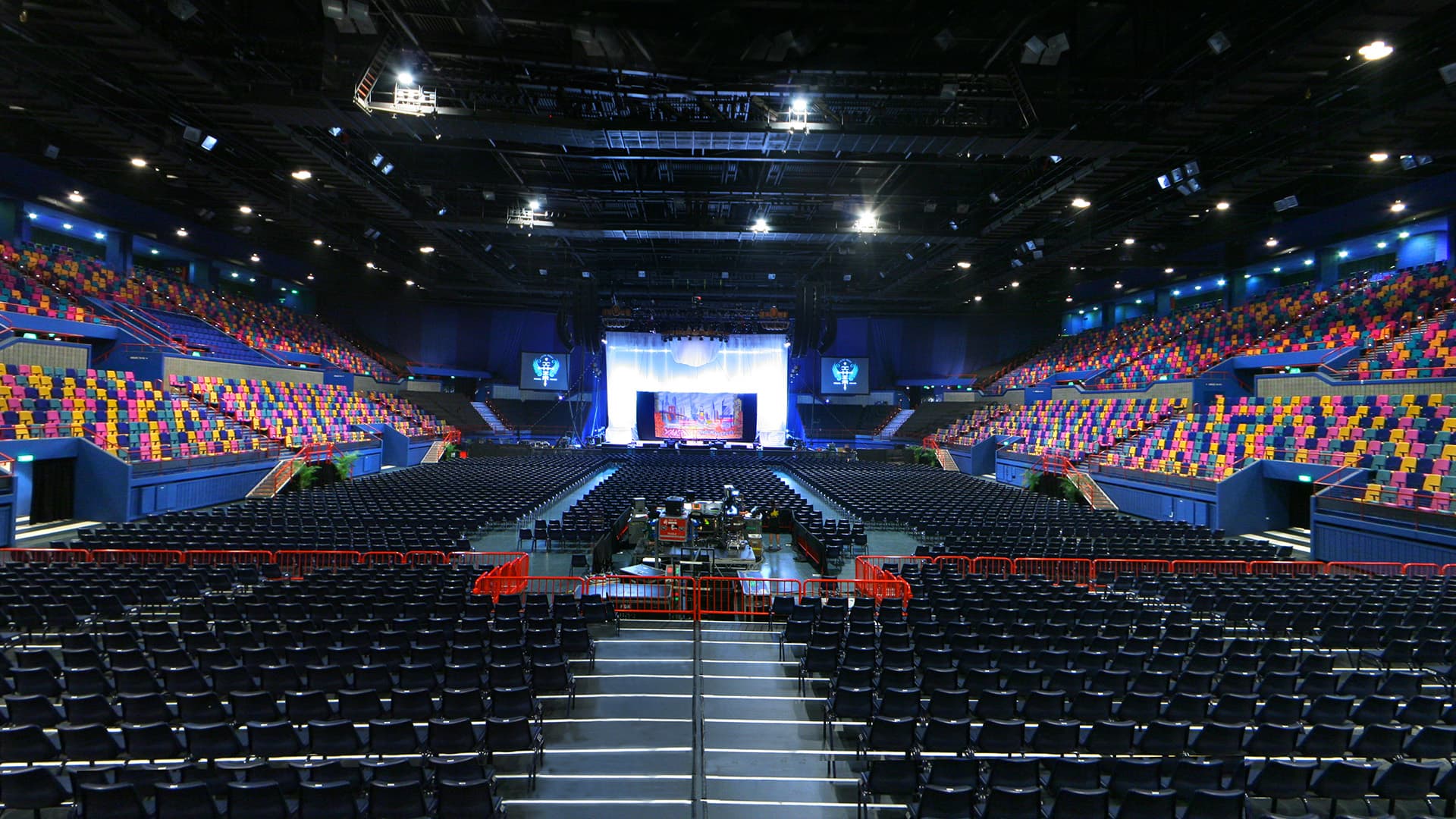  The interior of the Brisbane Entertainment Centre set up for a concert.