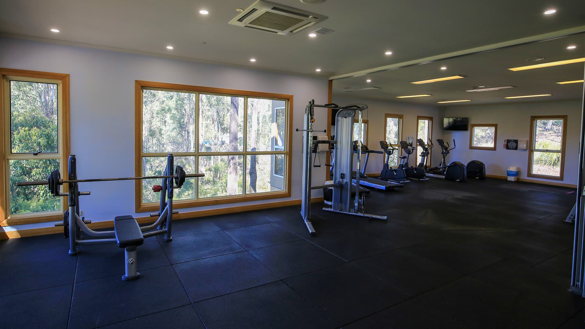 A wide angle view of gym ammenities at Brookwater Golf and Country Club.