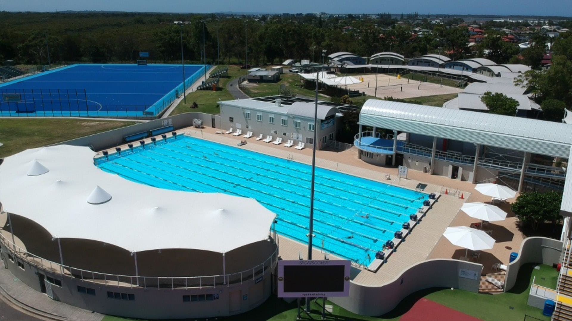 An aerial view of the swimming pool at the Gold Coast Performance Centre.