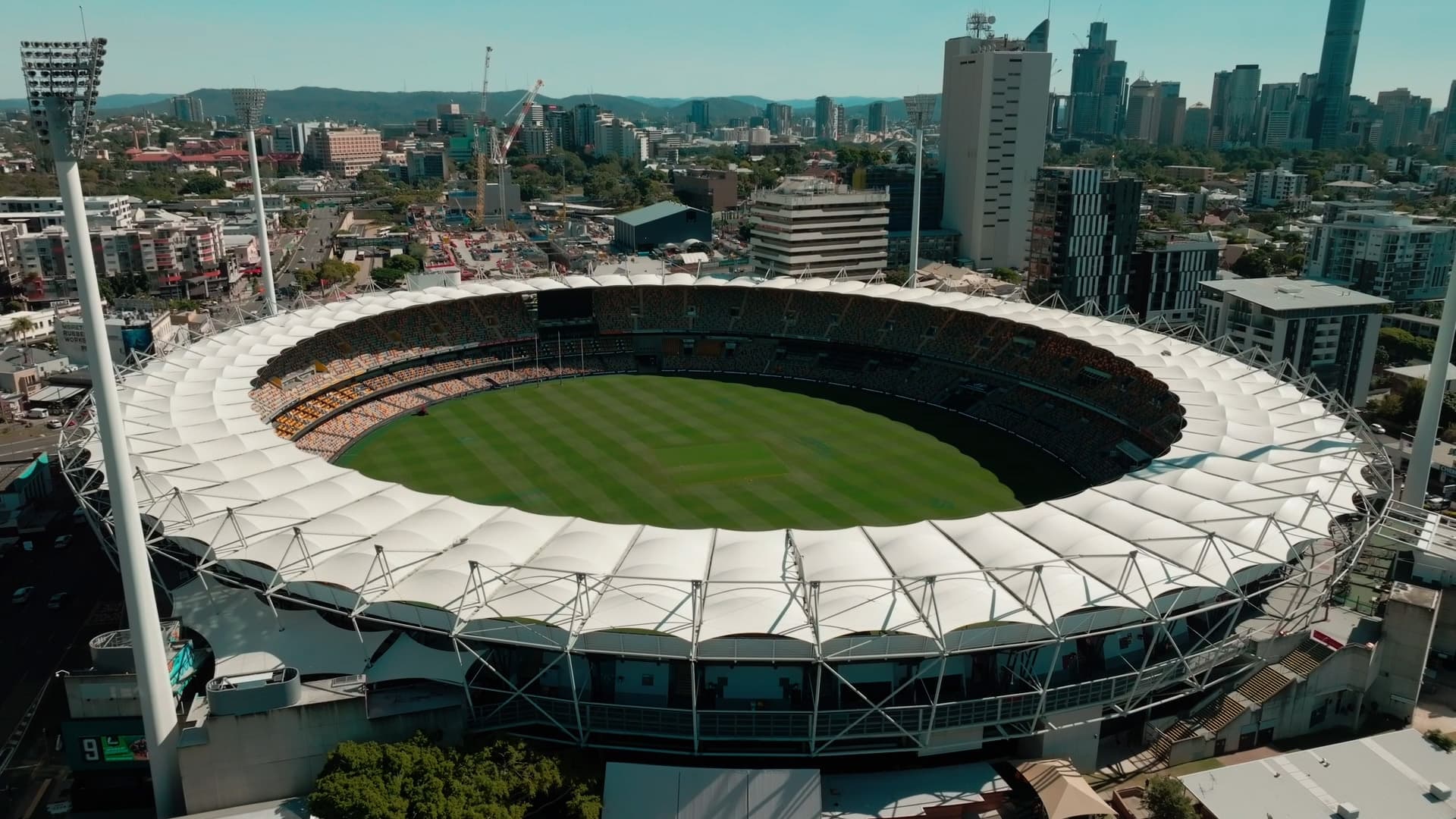 An aerial view of The Gabba during the day.