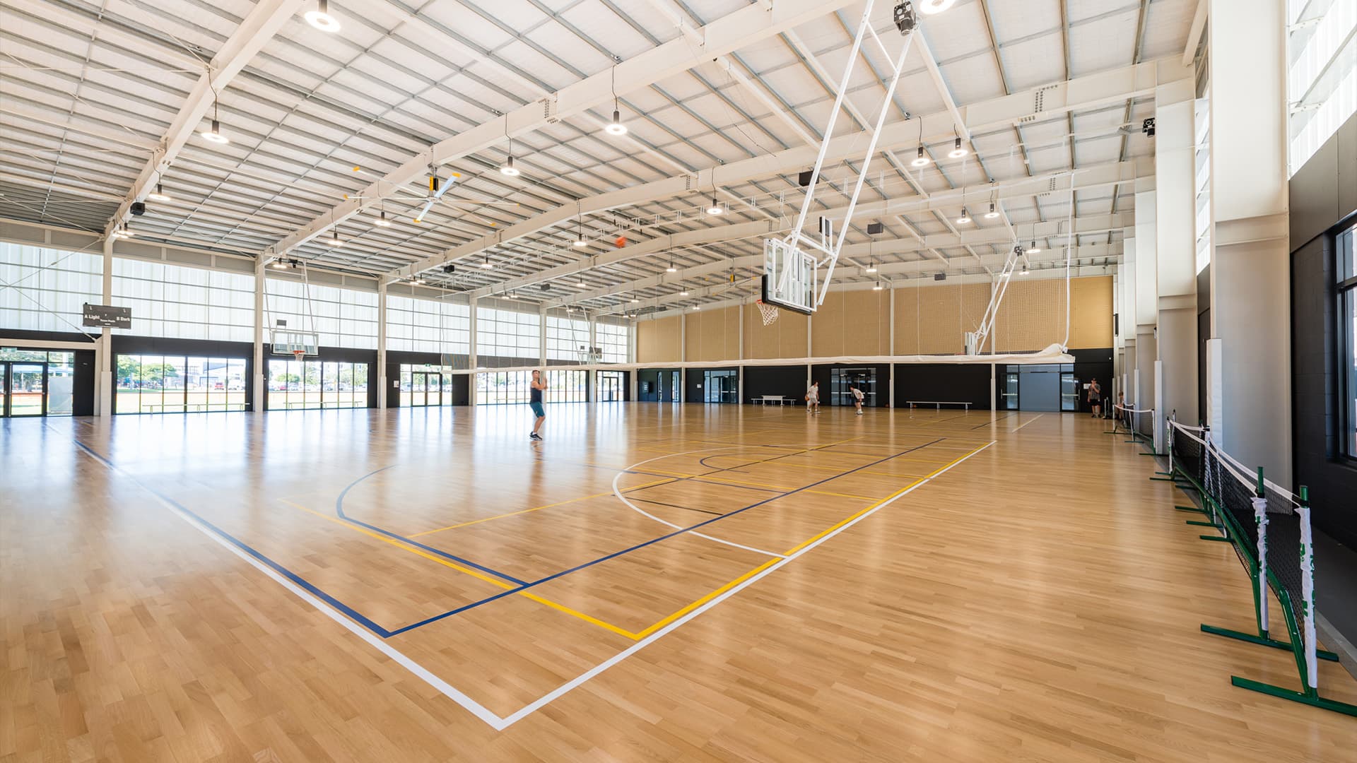 Wide angle view of Gold Coast Recreation Precinct Basketball court.