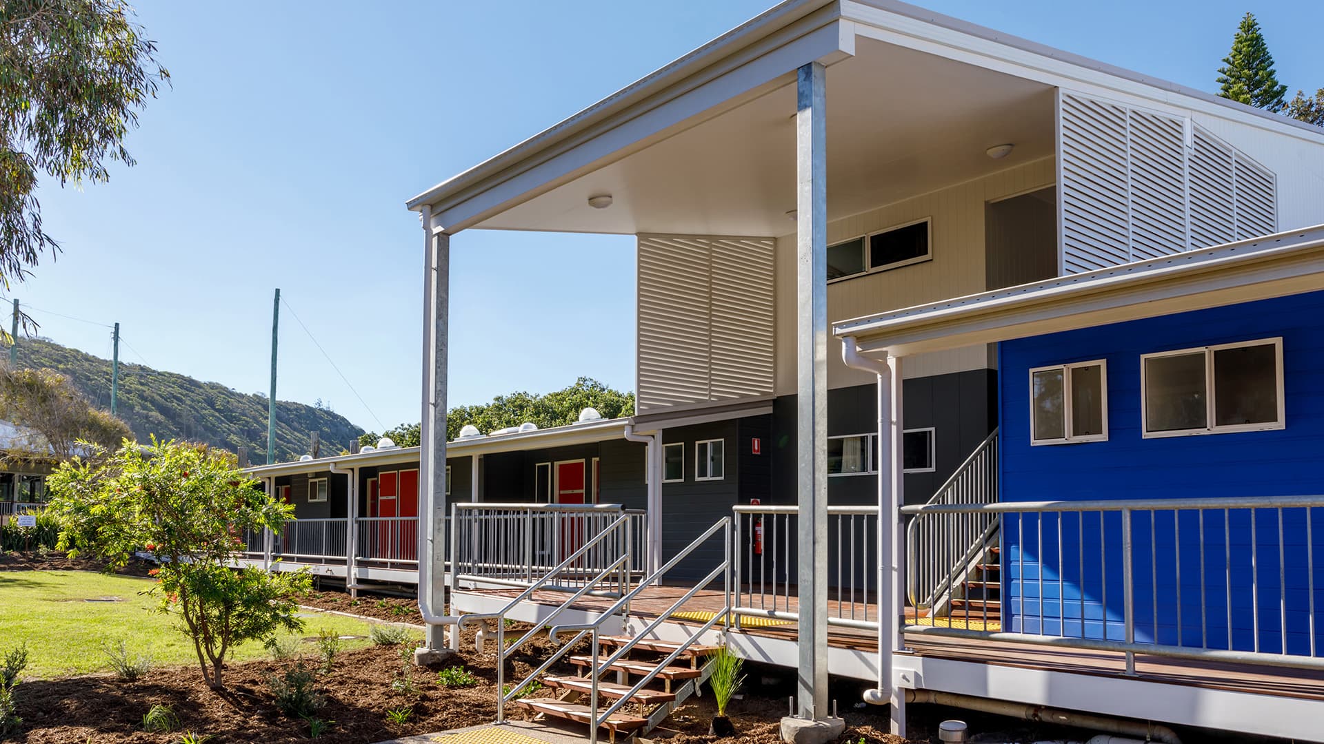 External view of the entrance to the Gold Coast Recreation Precinct Accommodation. 