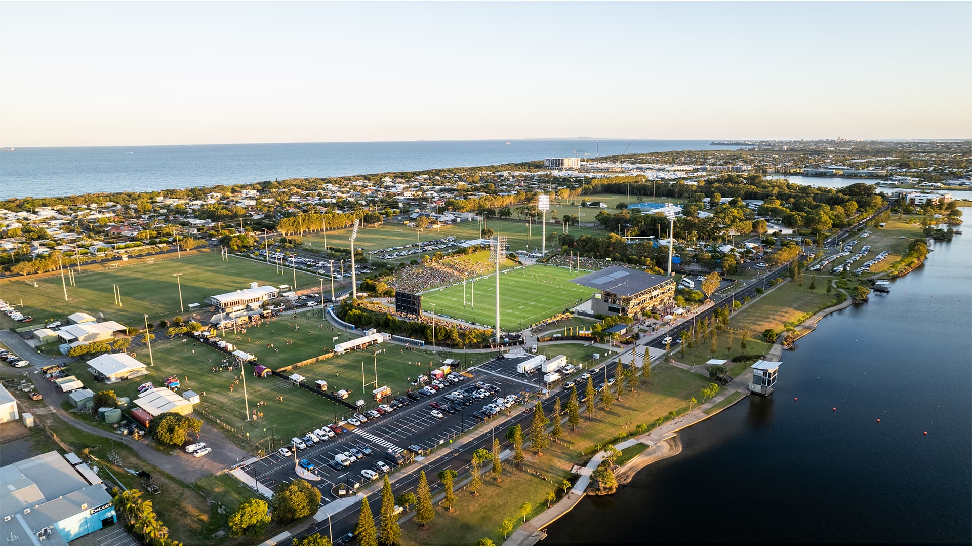 Aerial of the Kawana Precinct, focusing on the Sunshine Coast Stadium