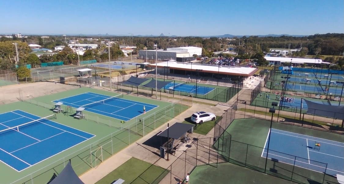 Wide angle aerial view of Sunshine Coast Tennis Centre