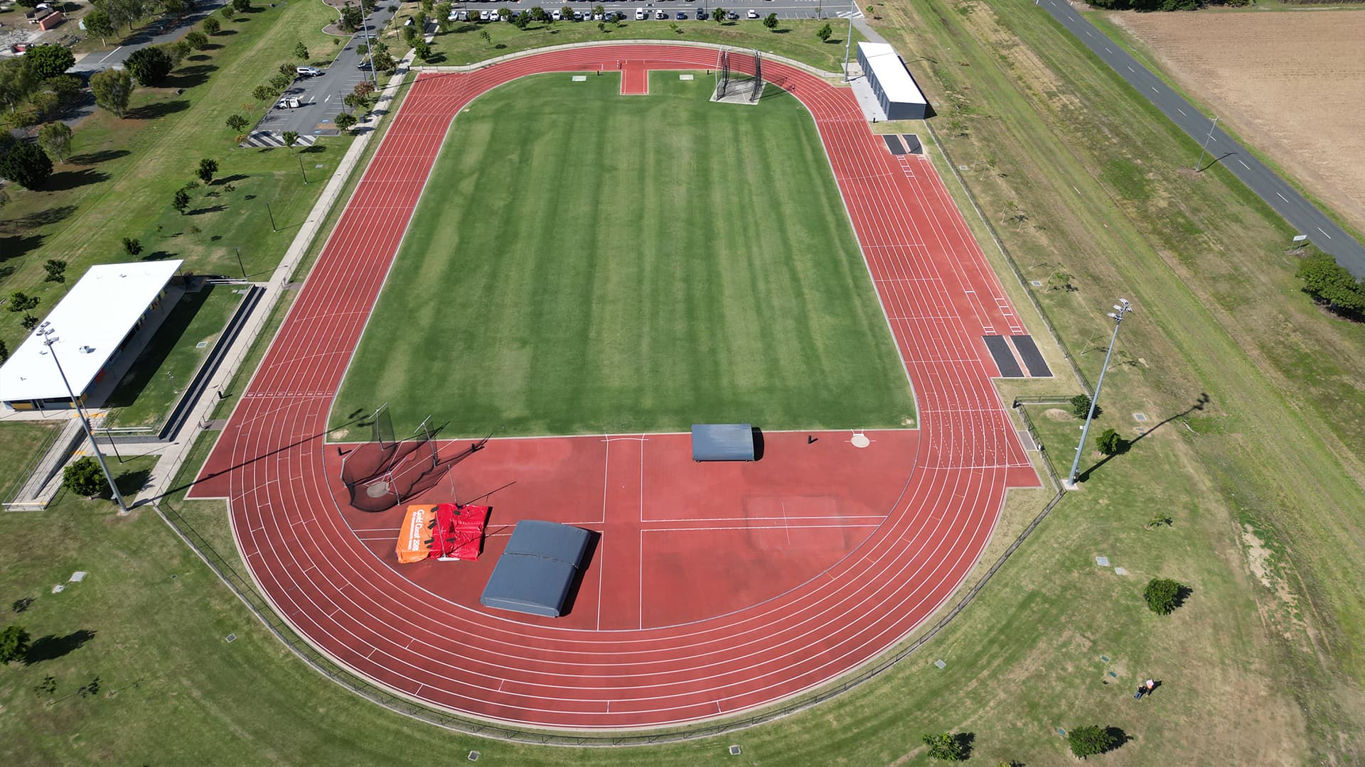 An aerial view of Mackay Aquatic and Recreation Complex Running Track.