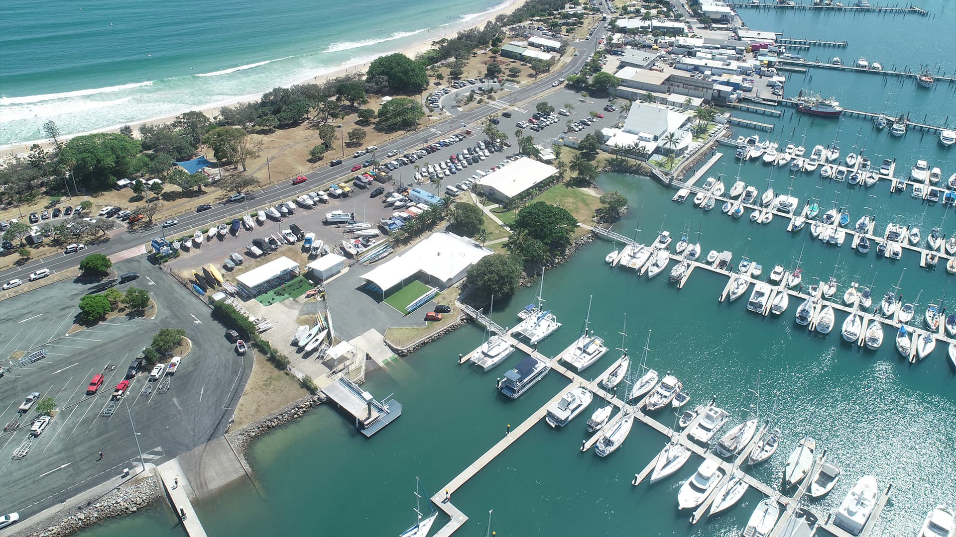 An aerial view of Mooloolaba Yacht Club.