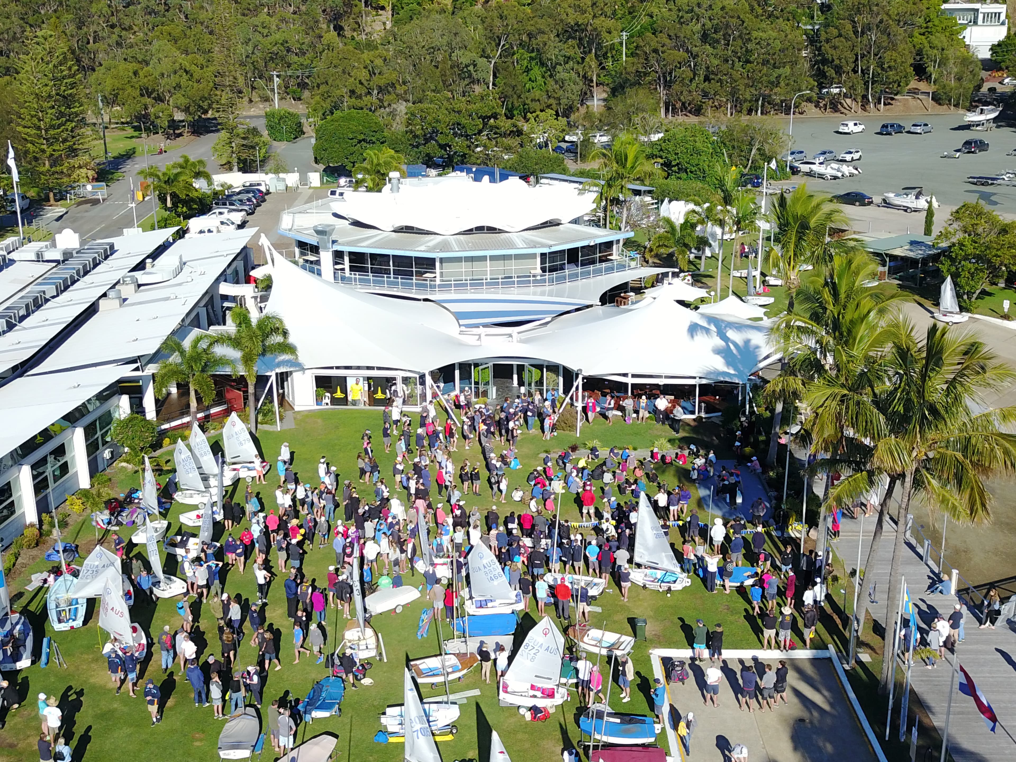 Image of crowds in a courtyard for an event at the Queensland Royal Yacht Sqaudron