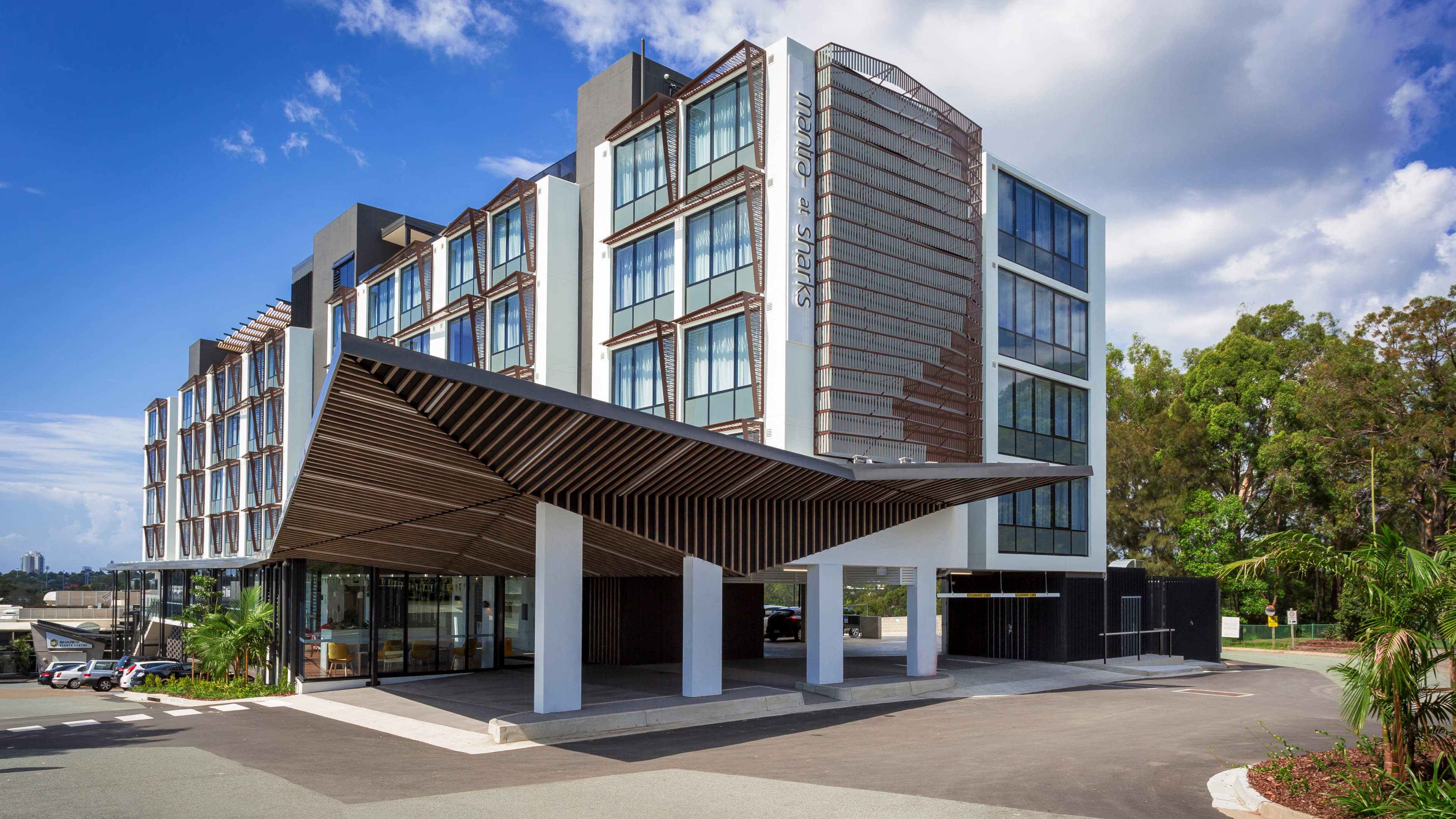 An on-site four story hotel at Southport Sharks