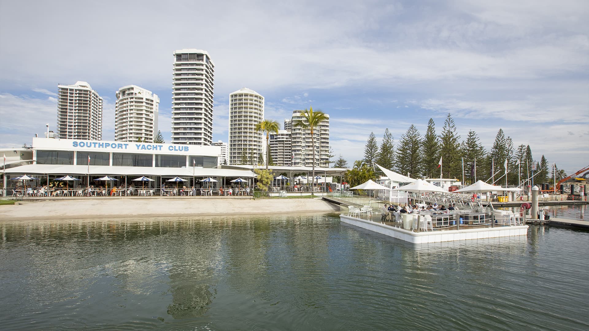 Looking at Southport Yacht Club from the water.