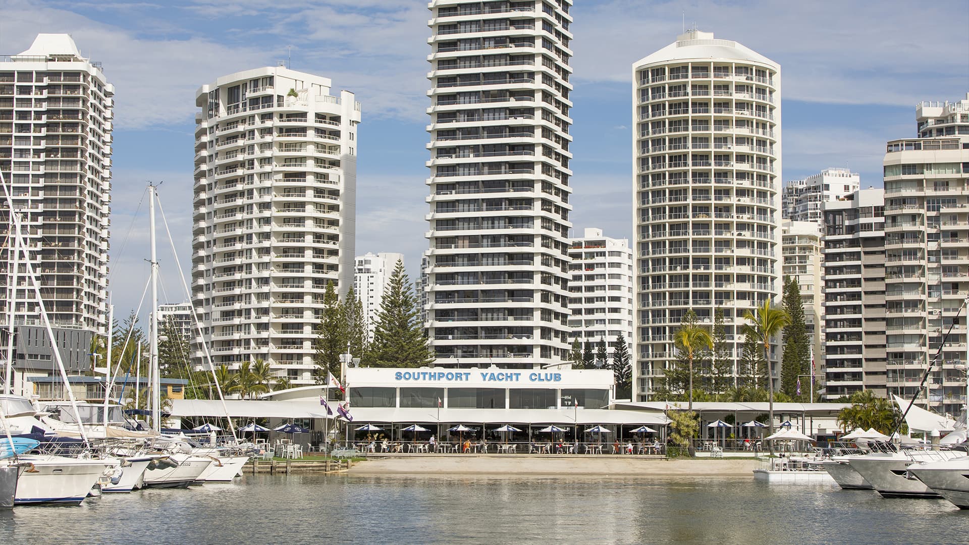 Looking at Southport Yacht Club from the water. 