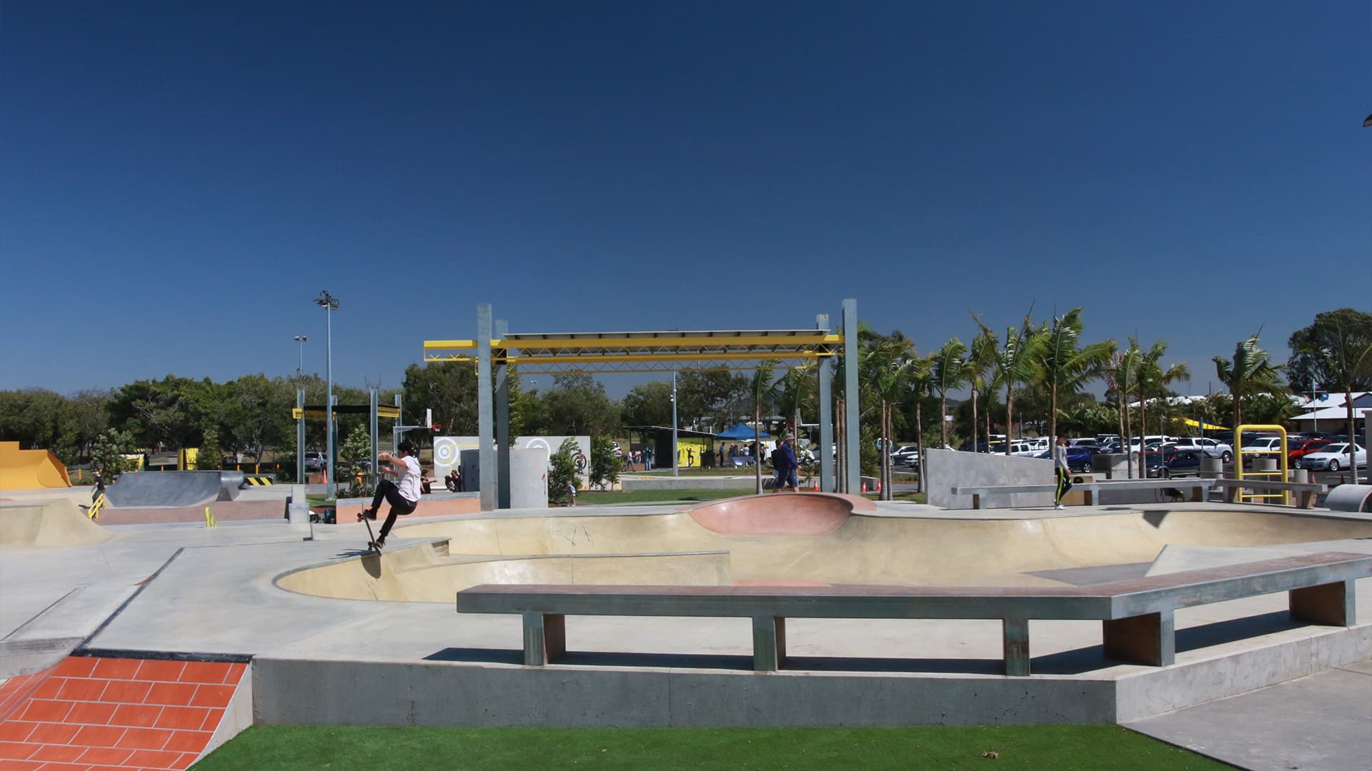 One skater in the main bowl at Sugarbowl Mackay.