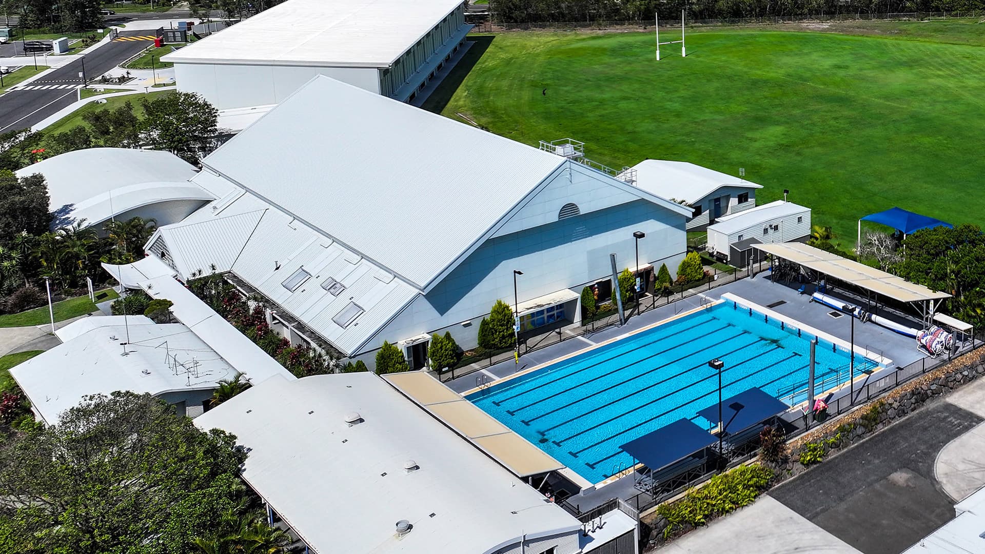 Aerial view of the Sunshine Coast recreation precinct pool area.