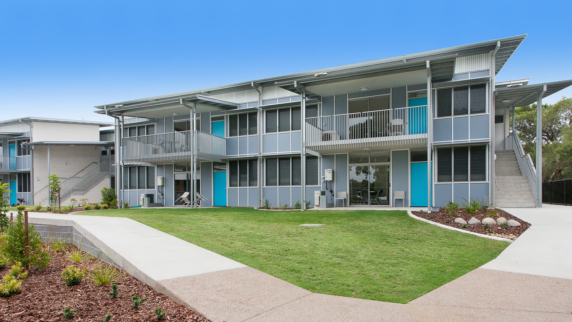 Outdoor view of the Sunshine Coast Recreation Precinct accomodation buildings.