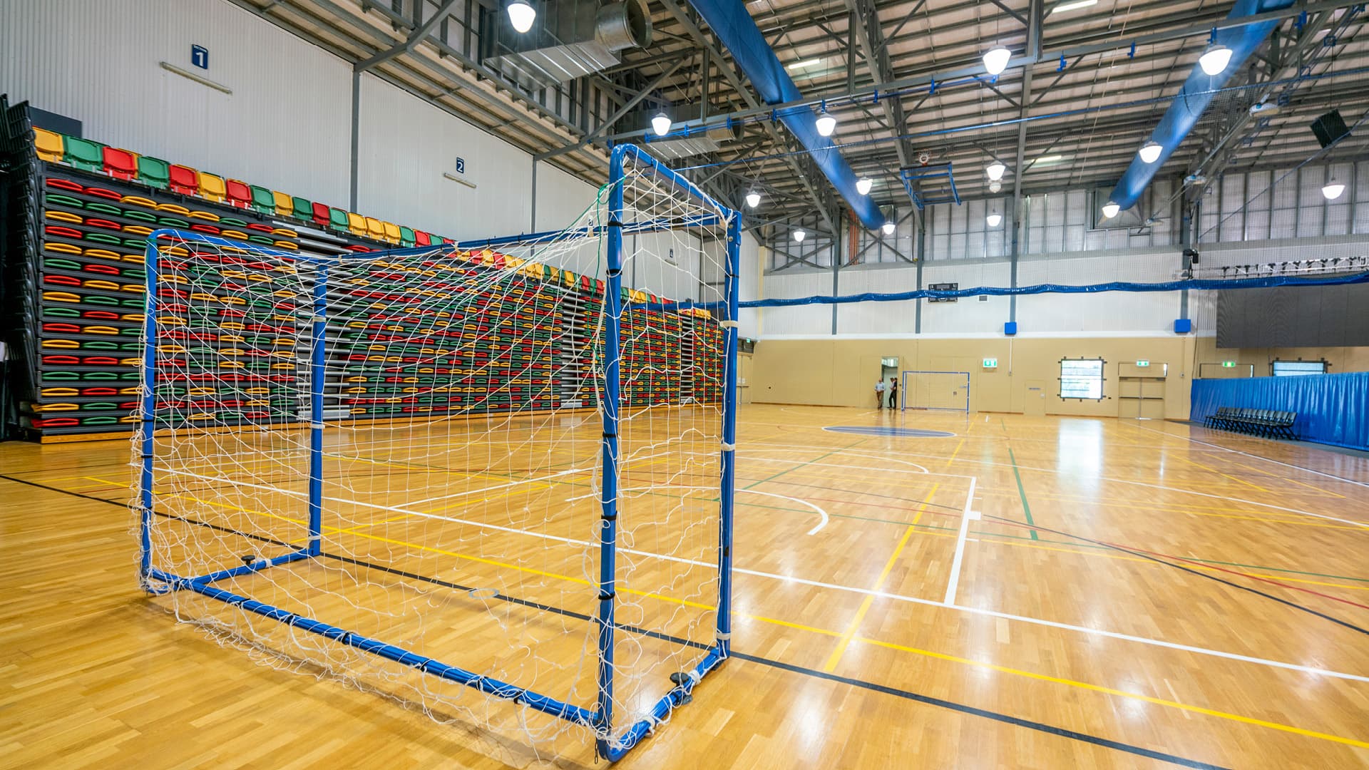 Indoor futsal court goal within the Townsville Stadium.