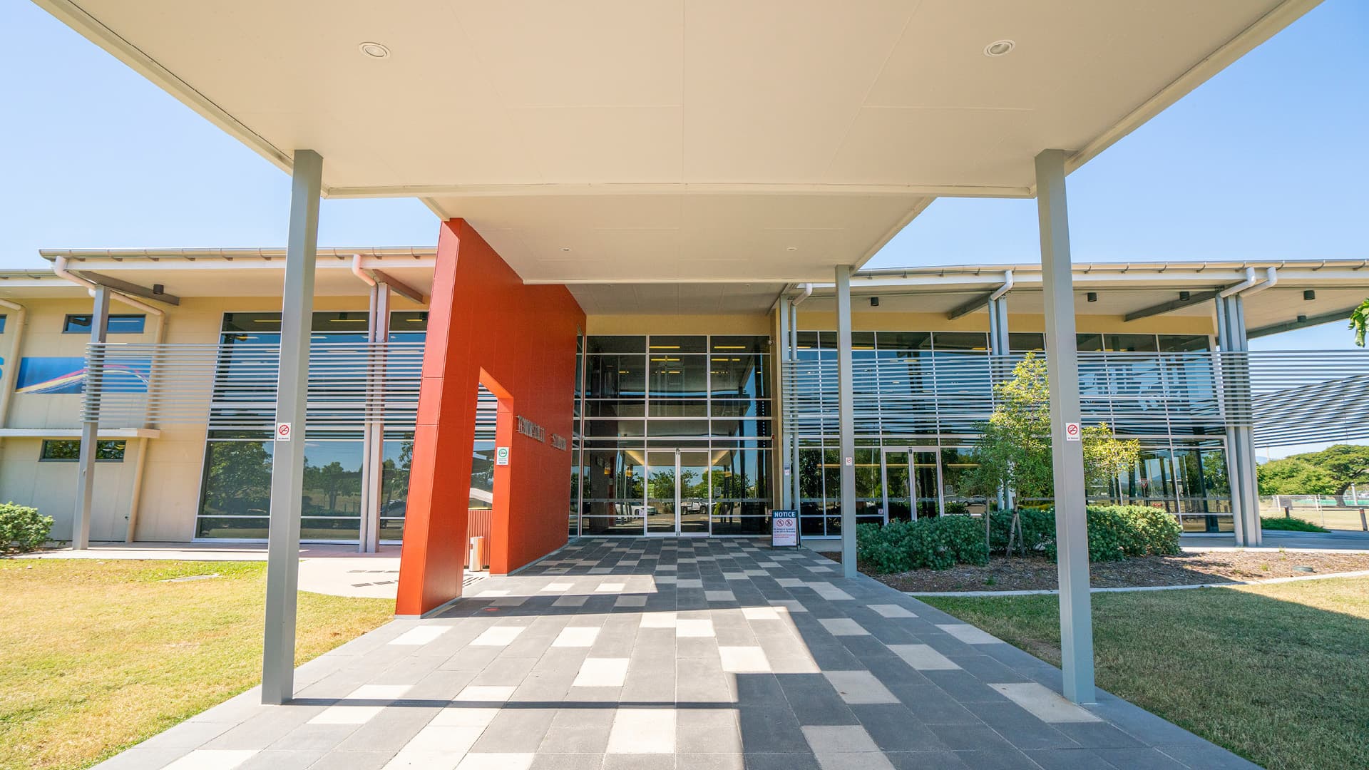 A wide angle view of the entrance to Townsville Stadium.