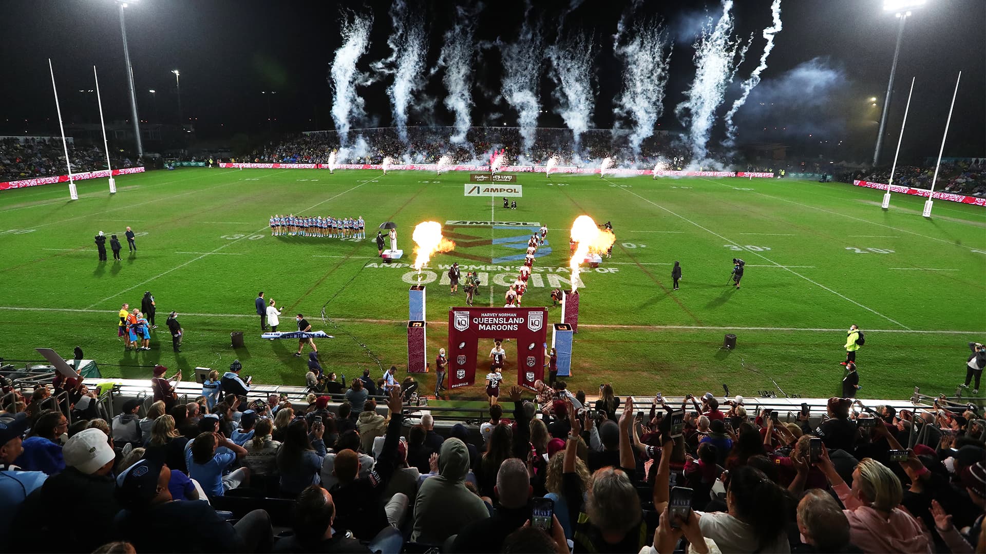 Fireworks display during the Women's State of Origin at the Sunshine Coast Stadium